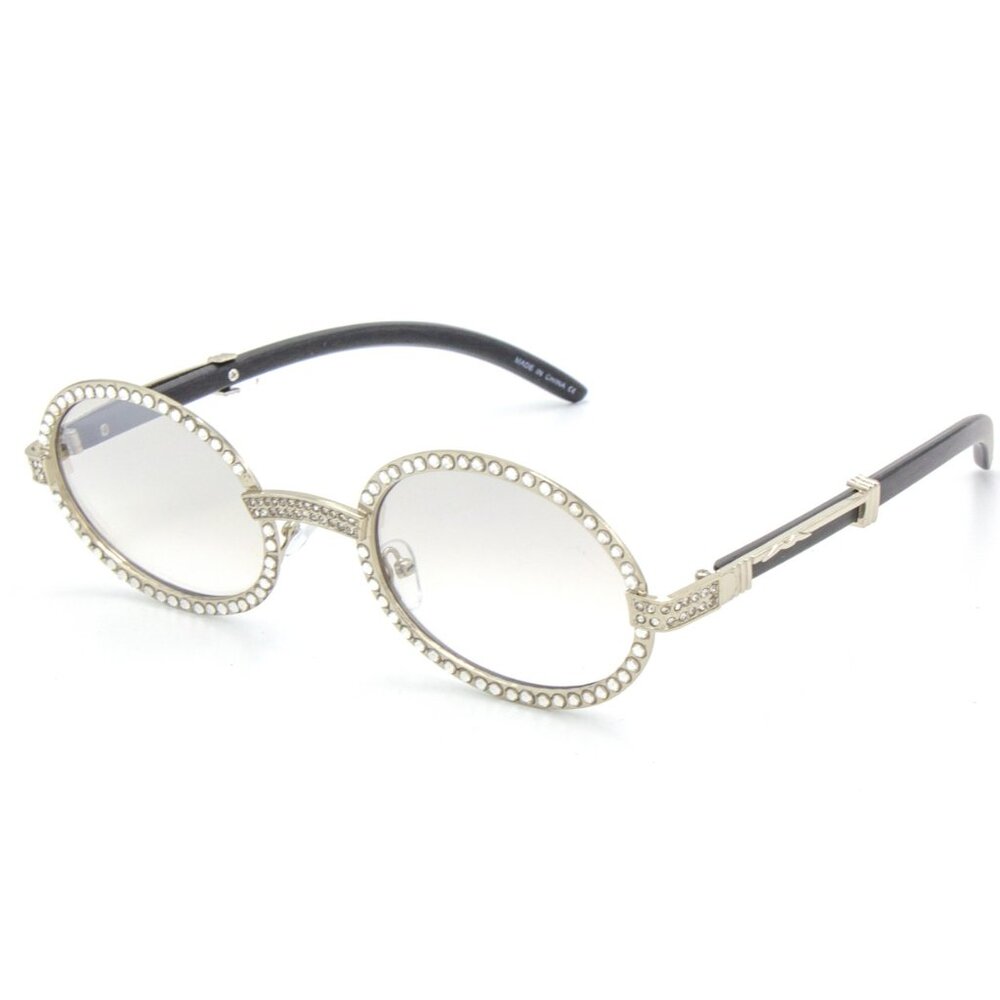 Men Clear Sunglasses Square Silver Trandy Shades Hip Hop Iced Out Diamond Lentes